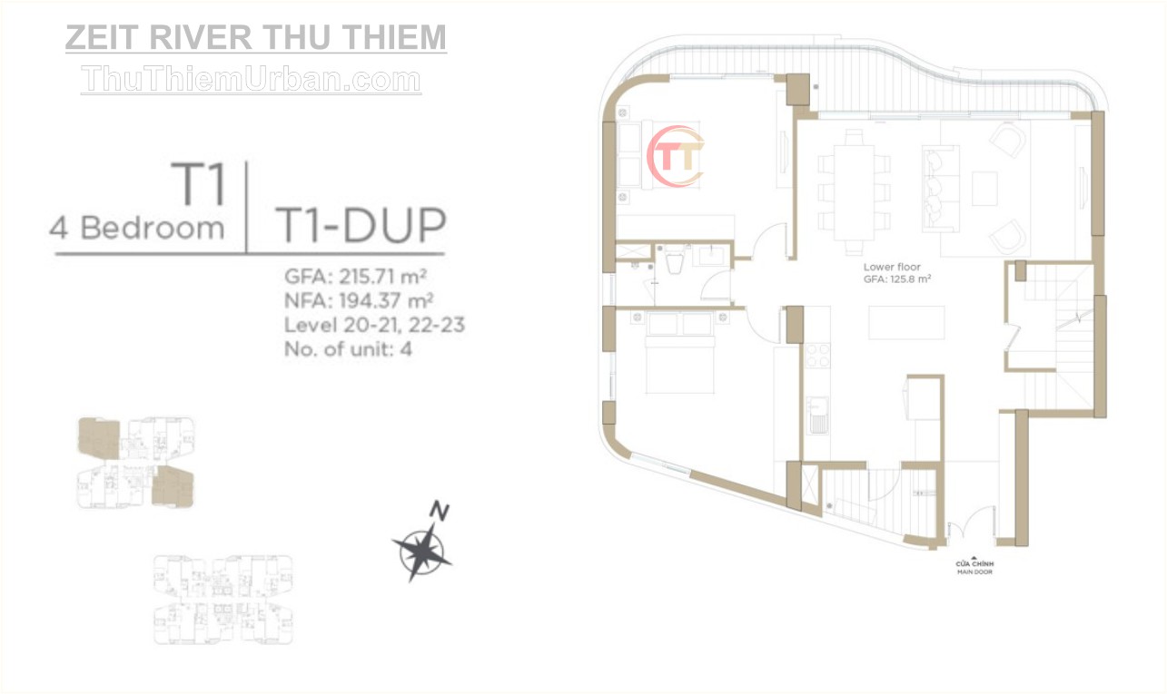 mặt bằng (layout) căn hộ zeit river thủ thiêm - tháp T1 - duplex tầng dưới