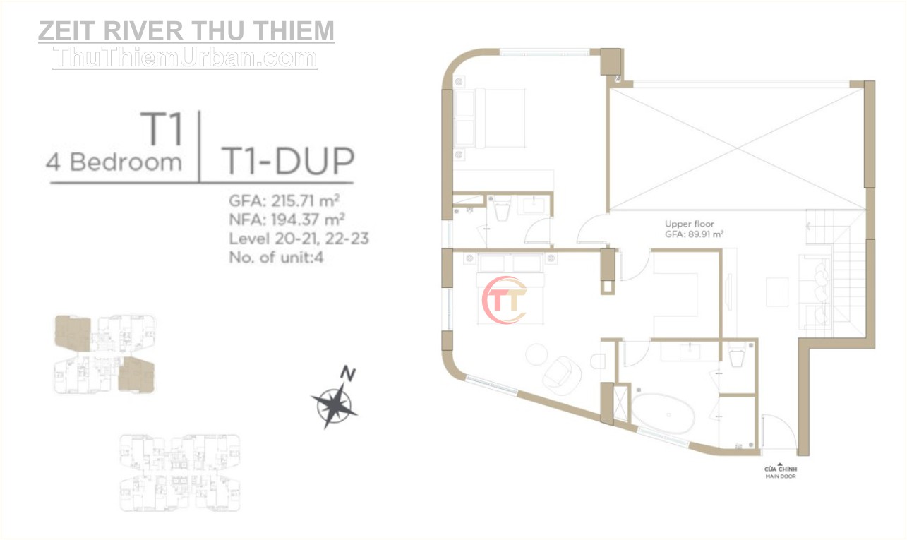 mặt bằng (layout) căn hộ zeit river thủ thiêm - tháp T1 - duplex tầng trên