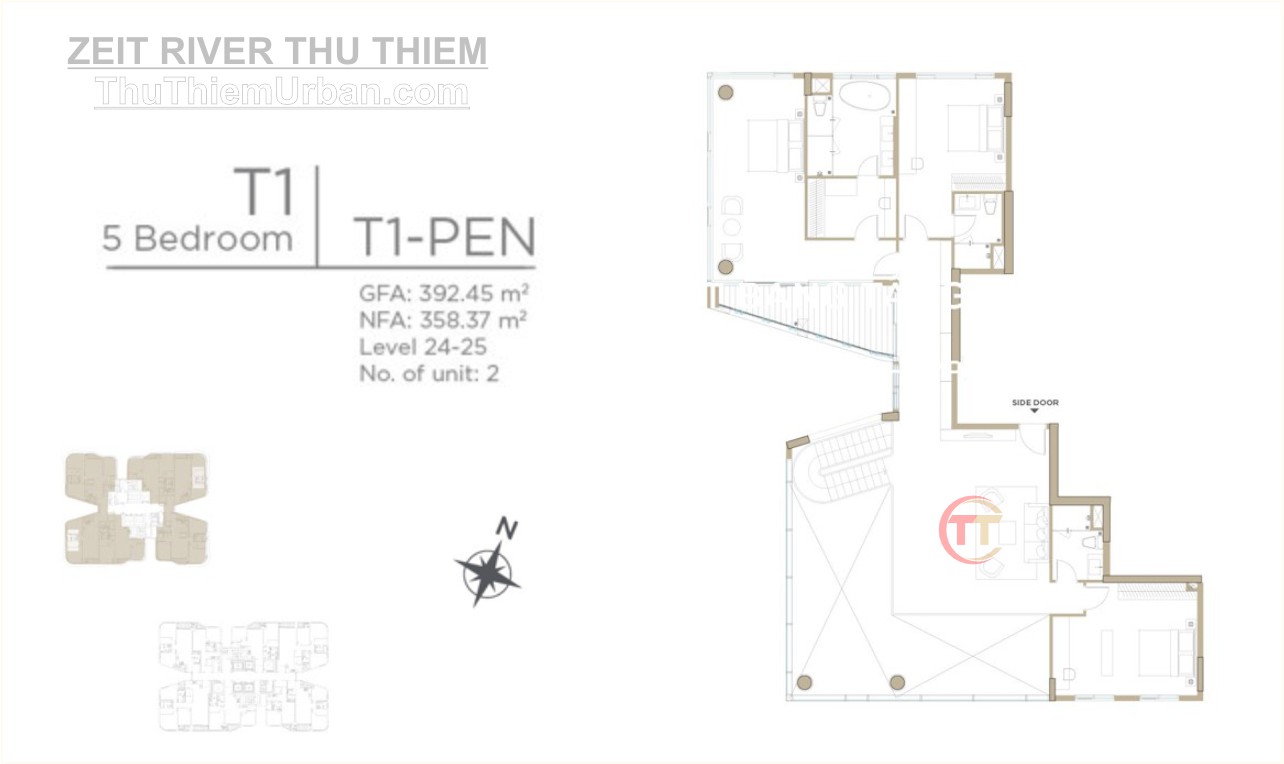mặt bằng (layout) căn hộ zeit river thủ thiêm - tháp T1 - penhouse tầng trên