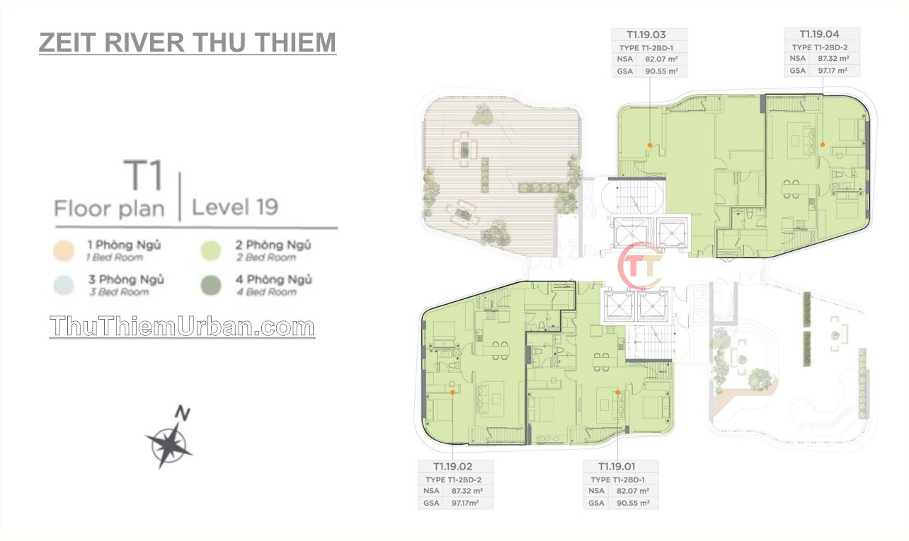 mặt bằng (layout) căn hộ zeit river thủ thiêm - tháp T1 - tầng 19 - sân vườn treo
