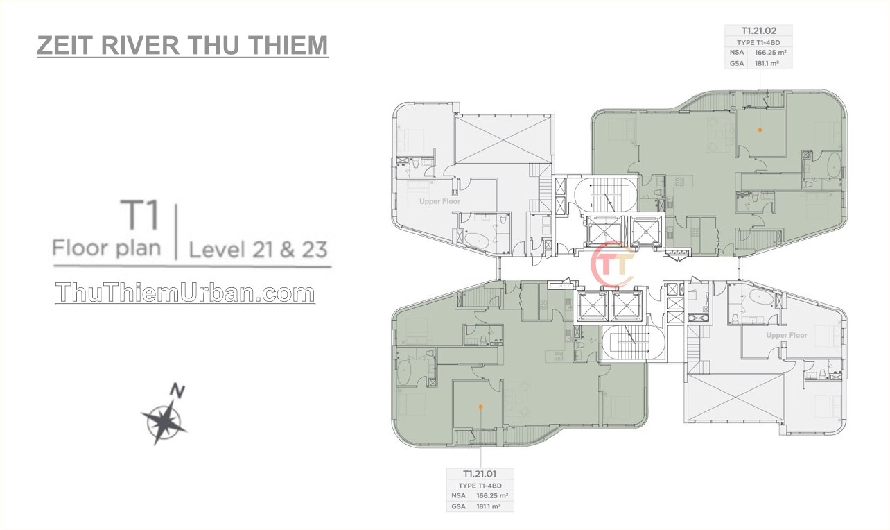 mặt bằng (layout) căn hộ zeit river thủ thiêm - tháp T1 - tầng 21&23 - duplex & 4PN