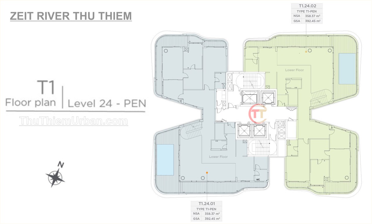 mặt bằng (layout) căn hộ zeit river thủ thiêm - tháp T1 - tầng 24 - penhouse