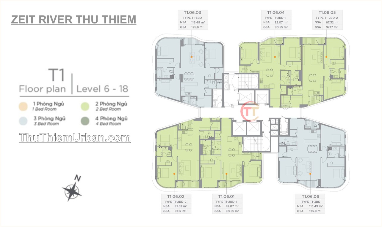 mặt bằng (layout) căn hộ zeit river thủ thiêm - tháp T1 - tầng 6-18 quận 2