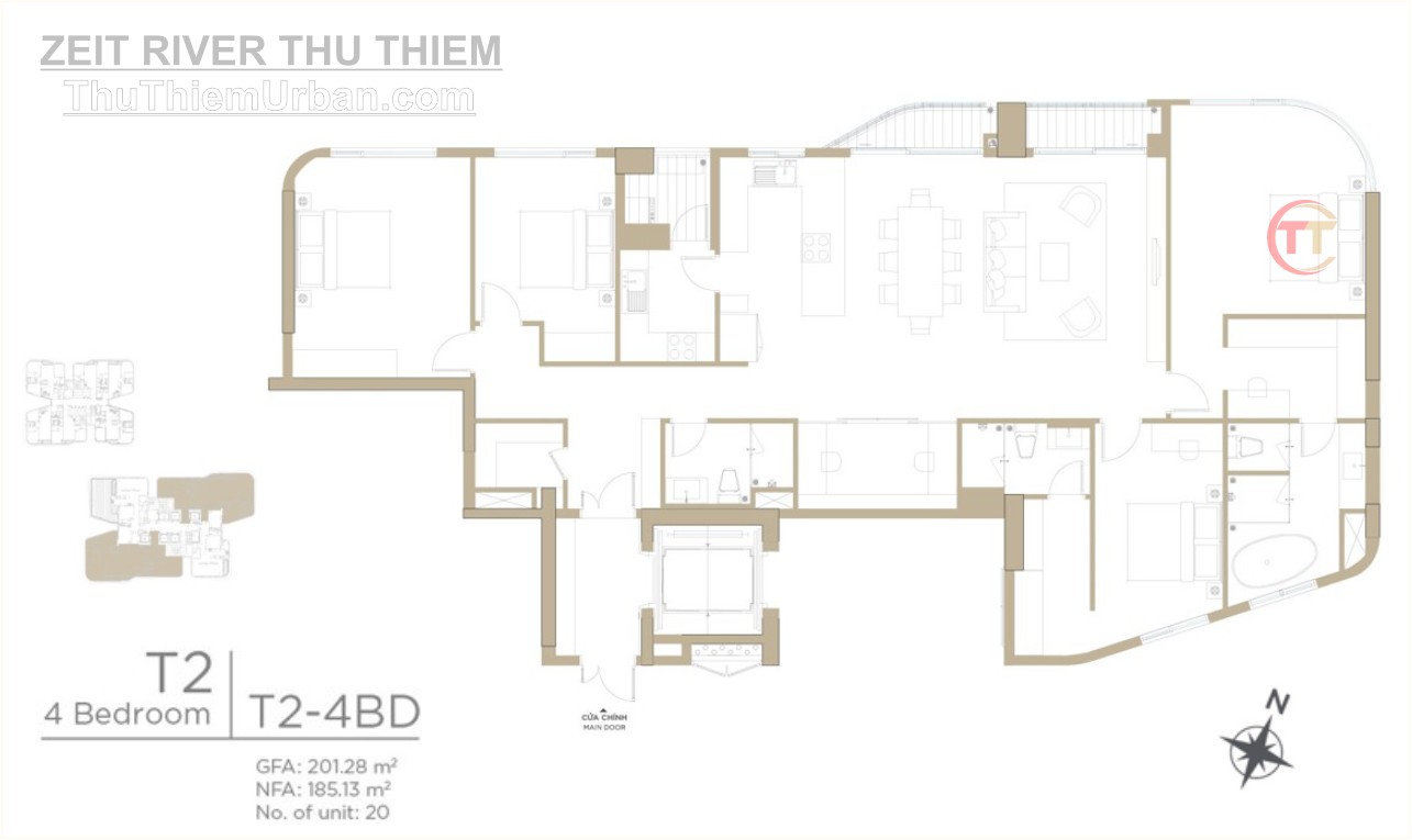 mặt bằng (layout) căn hộ zeit river thủ thiêm - tháp T2 - 4 phòng ngủ - quận 2