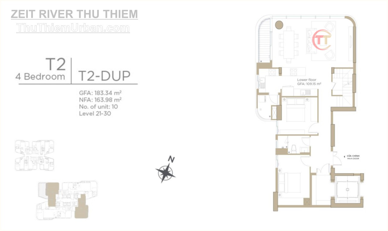 mặt bằng (layout) căn hộ zeit river thủ thiêm - tháp T2 - duplex tầng 1