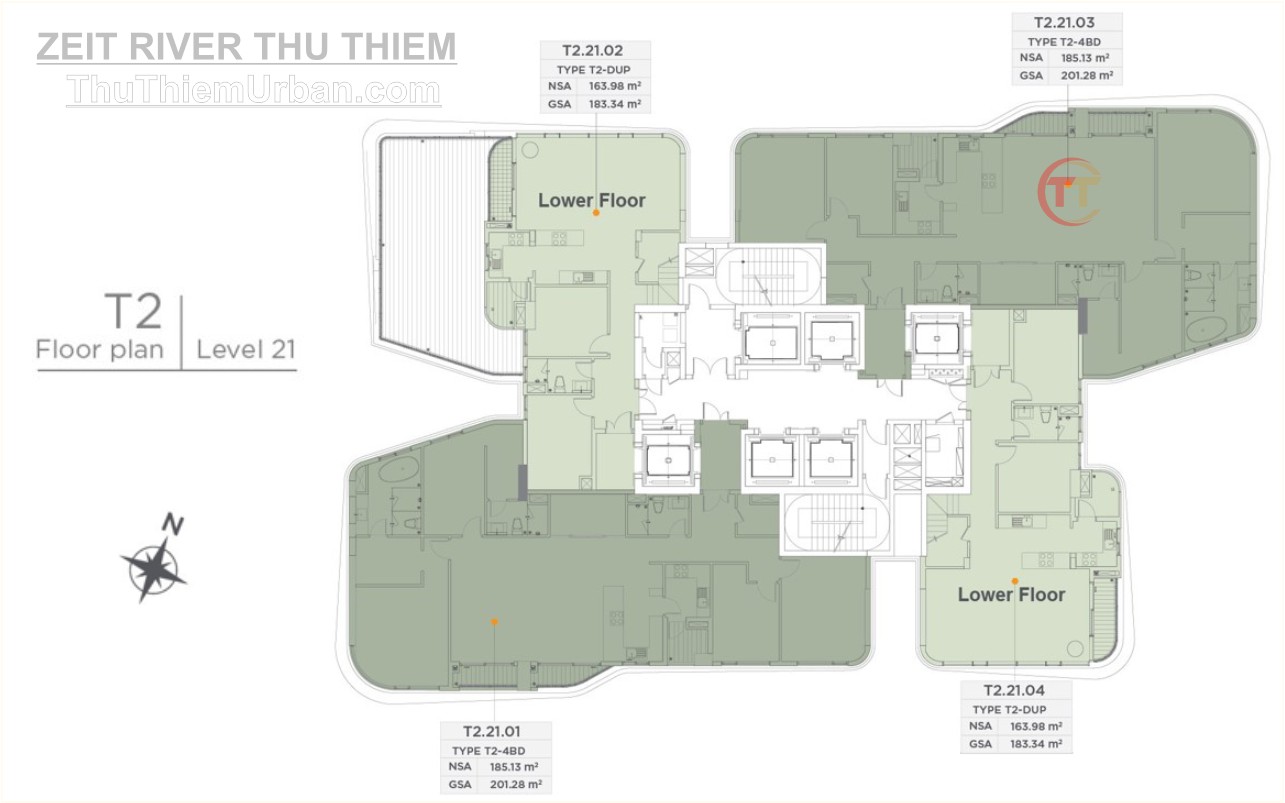 mặt bằng (layout)căn hộ zeit river thủ thiêm - tháp T2 - Tầng 21 GS E&C