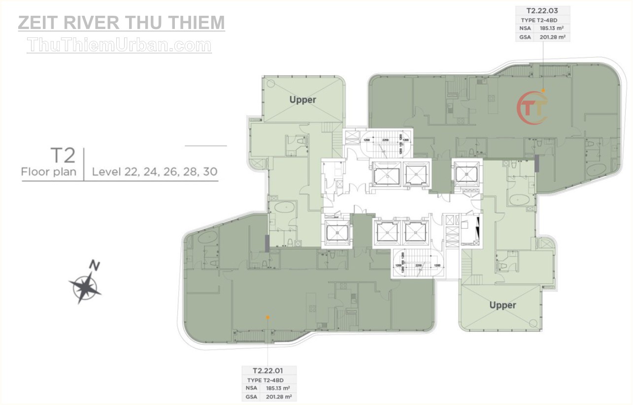 mặt bằng (layout)căn hộ zeit river thủ thiêm - tháp T2 - Tầng 22-24-26-28-30