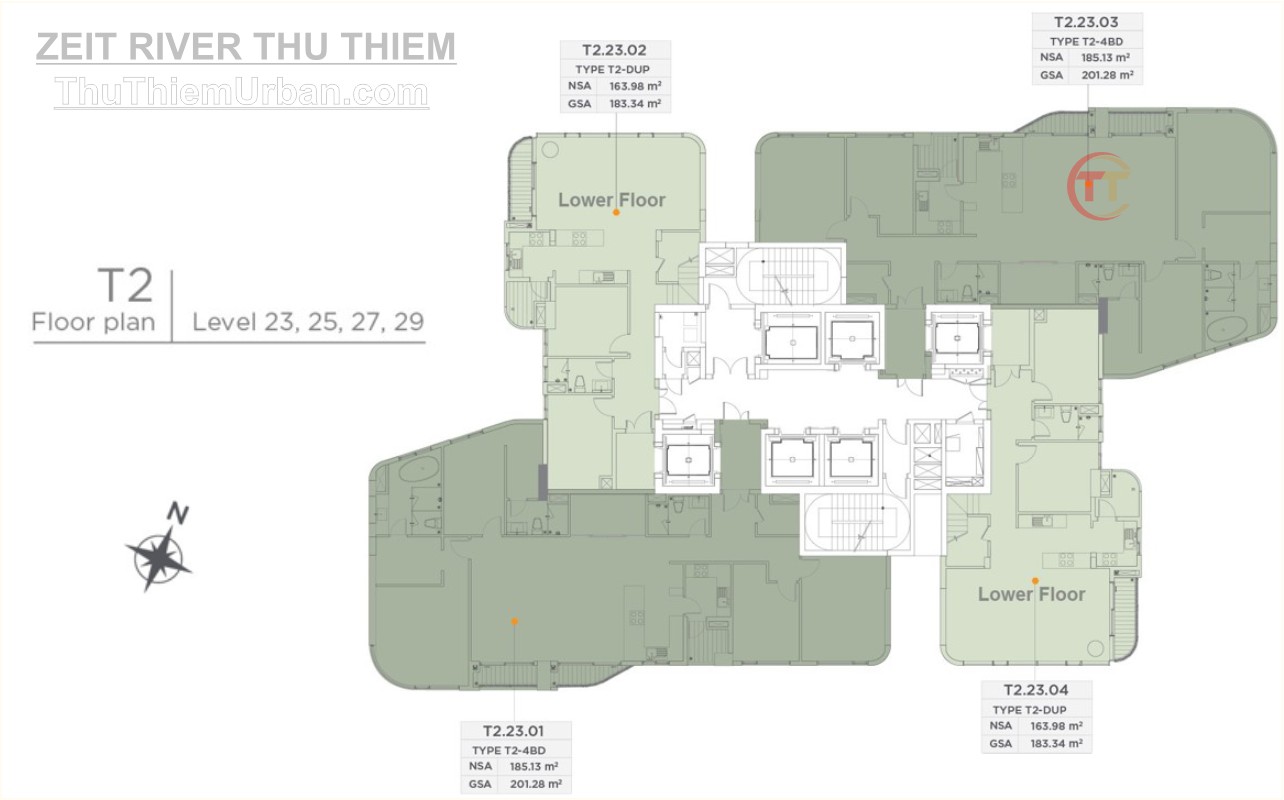 mặt bằng (layout)căn hộ zeit river thủ thiêm - tháp T2 - Tầng 23-25-27-29