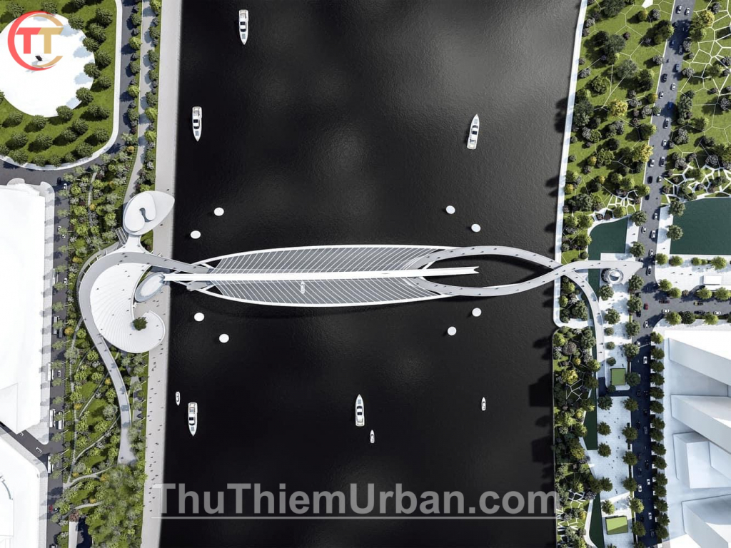 phối cảnh kết nối không gian cầu đi bộ thủ thiêm sông sài gòn