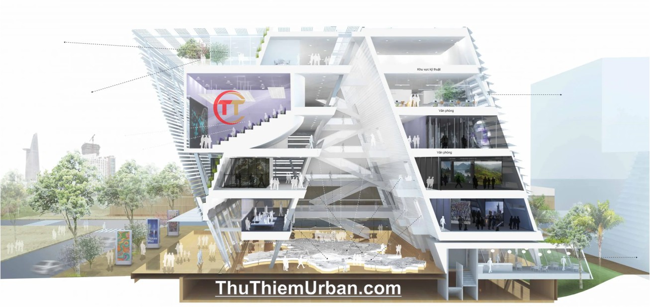 phối cảnh không gian bên trong trung tâm triển lãm quy hoạch thành phố hồ chí minh tại thủ thiêm