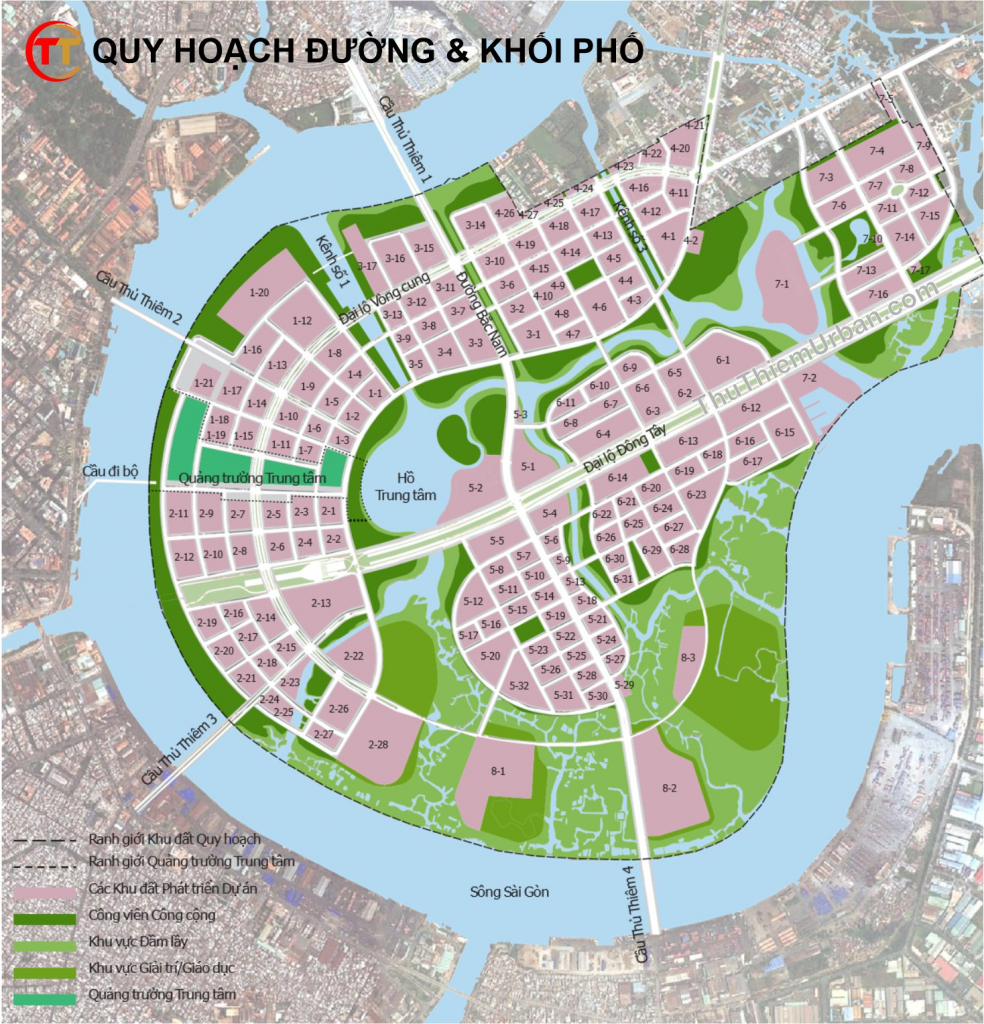 quy hoạch đường và khối phố tại khu đô thị mới thủ thiêm