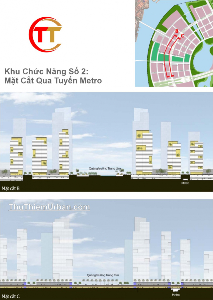 quy hoạch khu chức năng số 2 đô thị thủ thiêm - mặt cắt qua tuyến metro