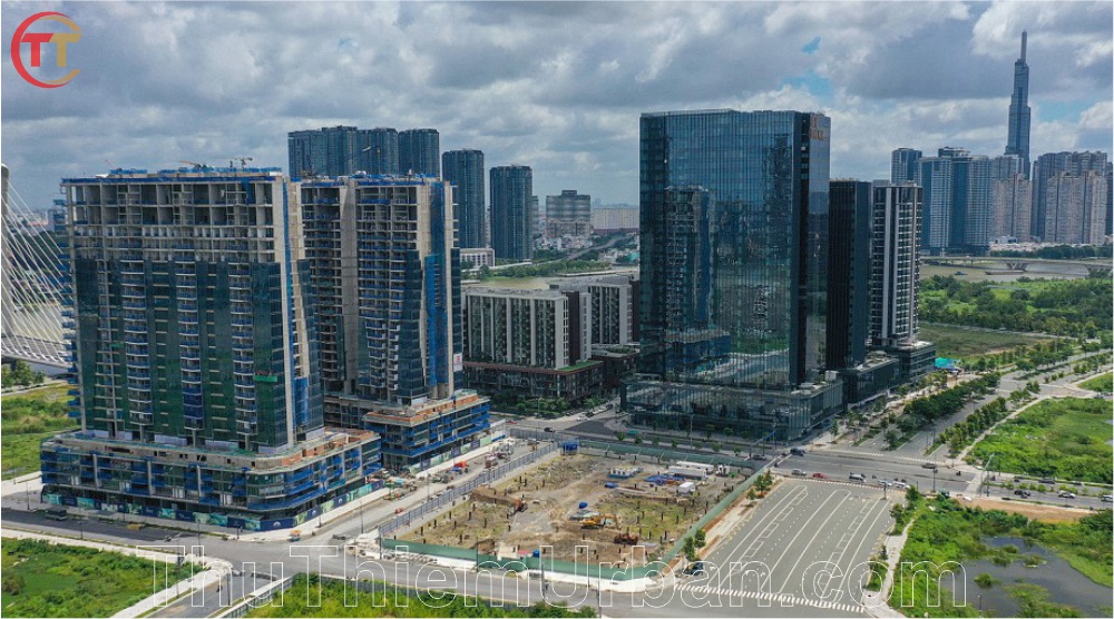 tiến độ xây dựng the metropole thủ thiêm - góc từ đại lộ vòng cung