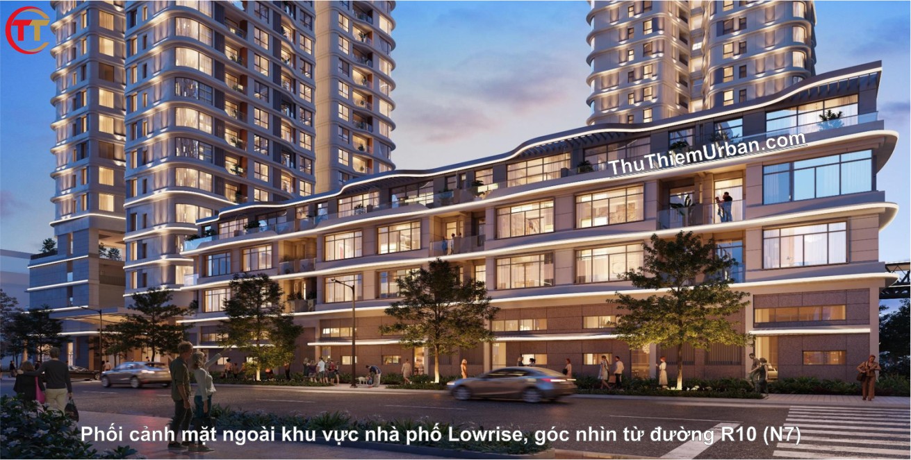 phối cảnh khối đế zeit river thủ thiêm -khu vực nhà phố lowrise góc nhìn từ đường R10 (N7)