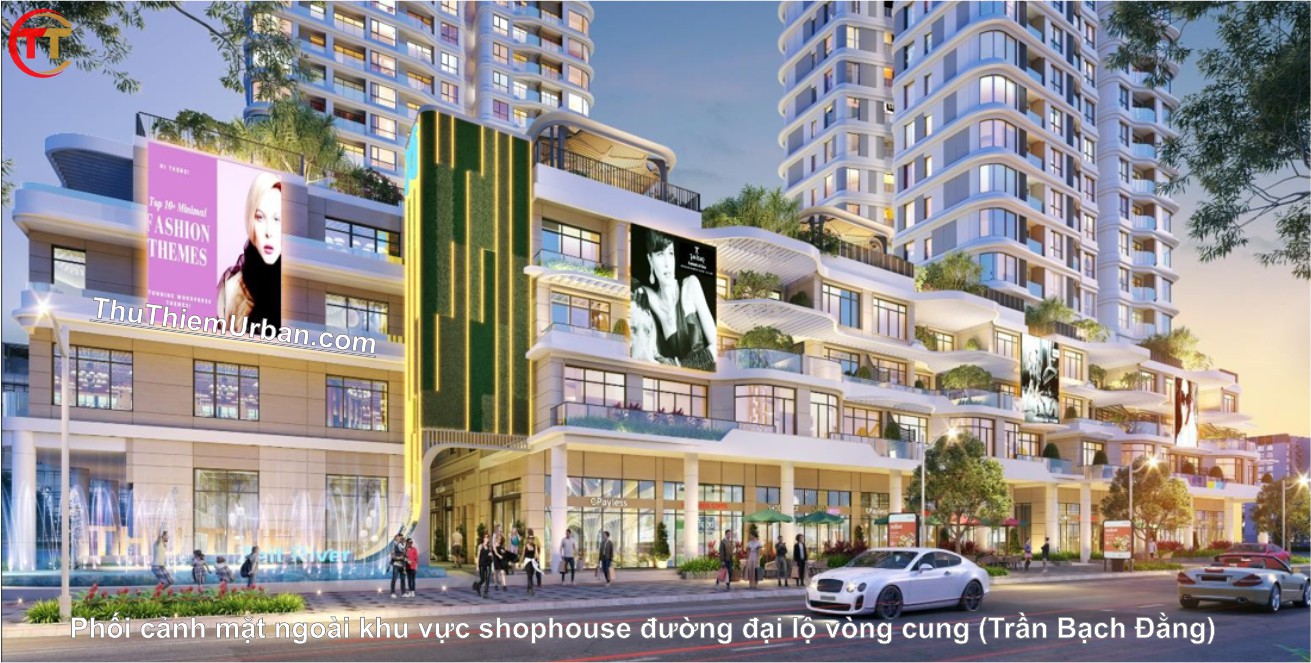 phối cảnh khối đế zeit river thủ thiêm -khu vự nhà phố shophouse đường đại lộ vòng cung