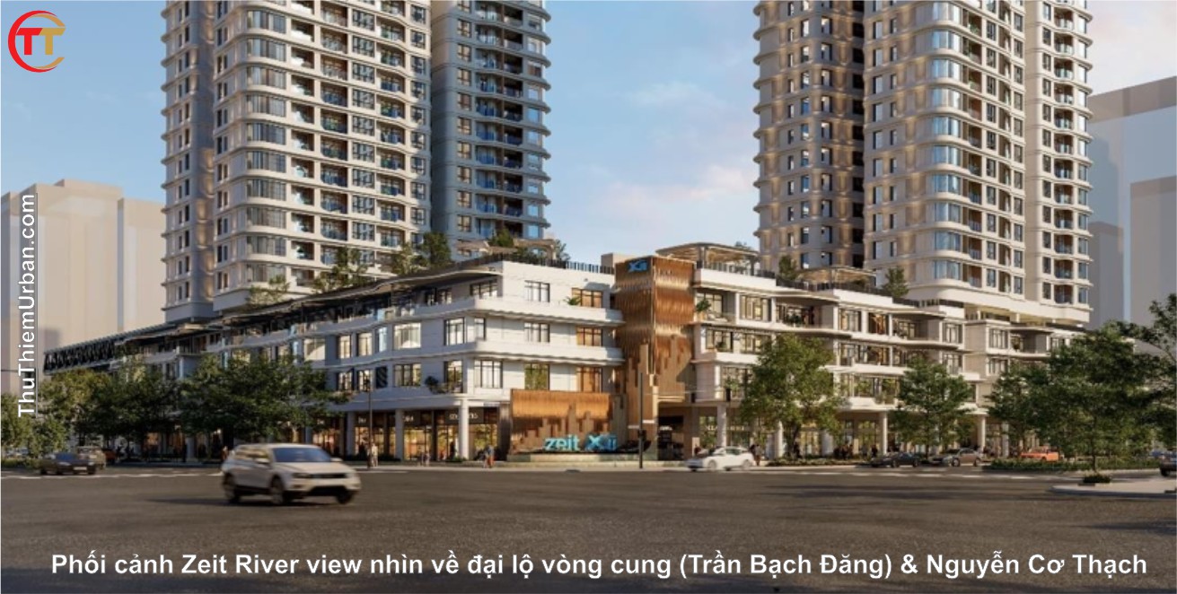 phối cảnh khối đế zeit river thủ thiêm - view nhìn về đại lộ vòng cung Trần Bạch Đằng & Nguyễn Cơ Thạch