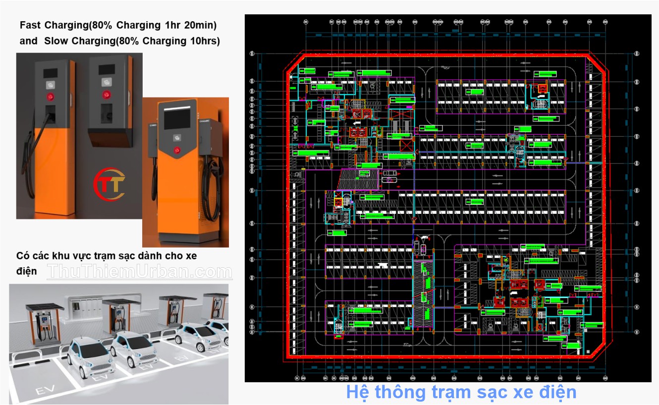 thiết kế hầm để xe zeit river thủ thiêm GS - hệ thống trạm sạc xe điện