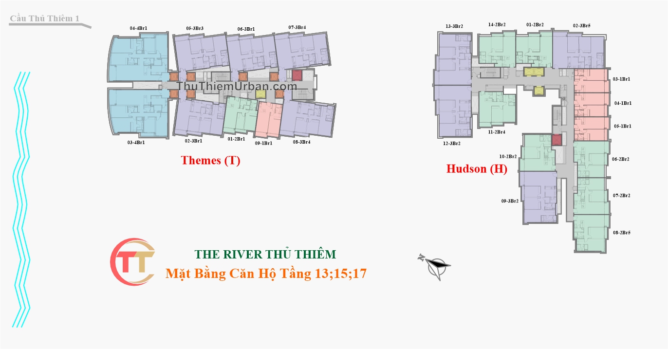 mặt bằng (layout) dự án căn hộ The River Thủ Thiêm - tầng 13,15,17 - sông sài gòn