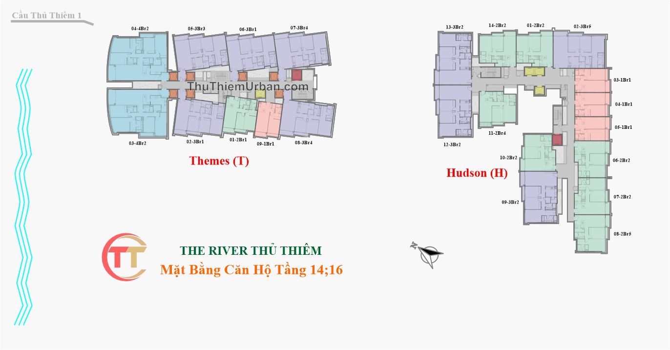 mặt bằng (layout) dự án căn hộ The River Thủ Thiêm - tầng 14,16 - bán đảo thủ thiêm