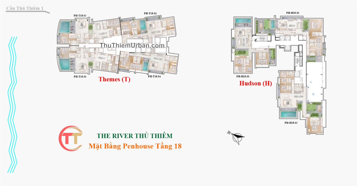 mặt bằng (layout) dự án căn hộ The River Thủ Thiêm - tầng 18 - penhouse