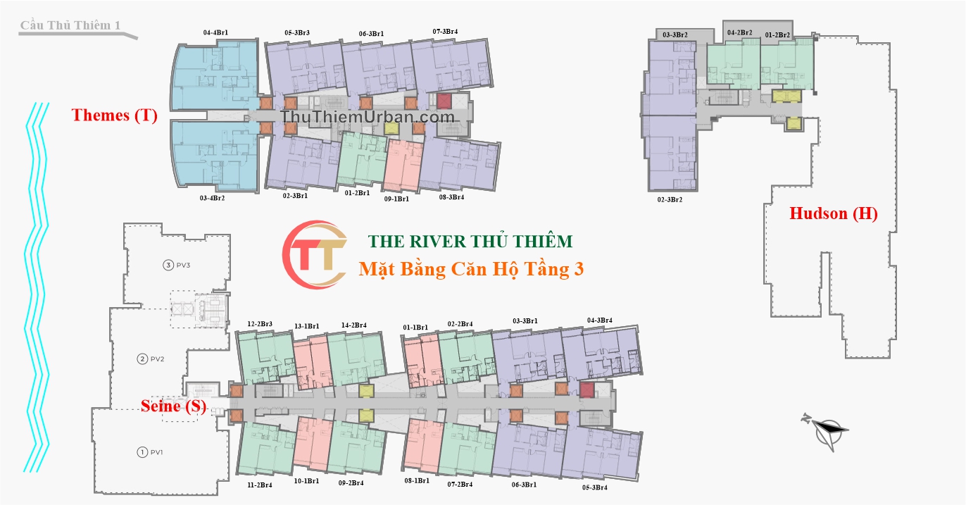 mặt bằng (layout) dự án căn hộ The River Thủ Thiêm - tầng 3 - Nguyễn Cơ thạch
