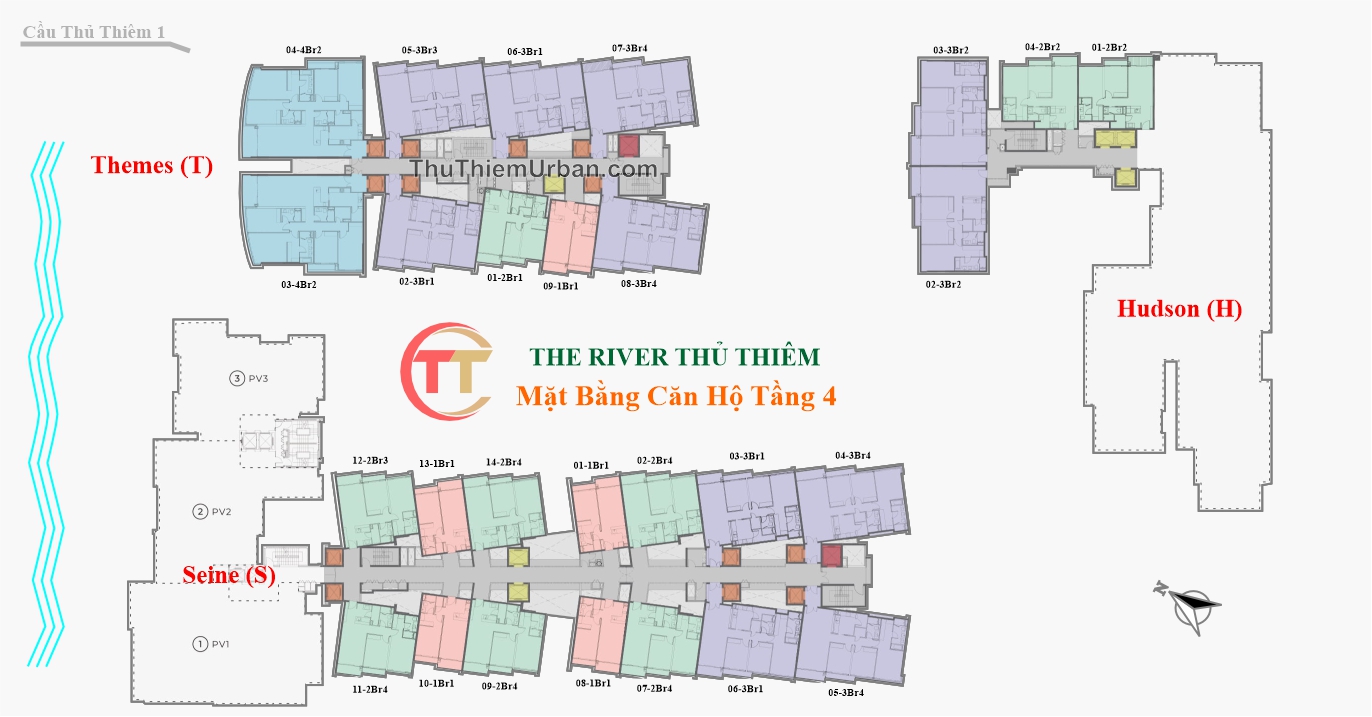 mặt bằng (layout) dự án căn hộ The River Thủ Thiêm - tầng 4 - Trần Bạch Đằng