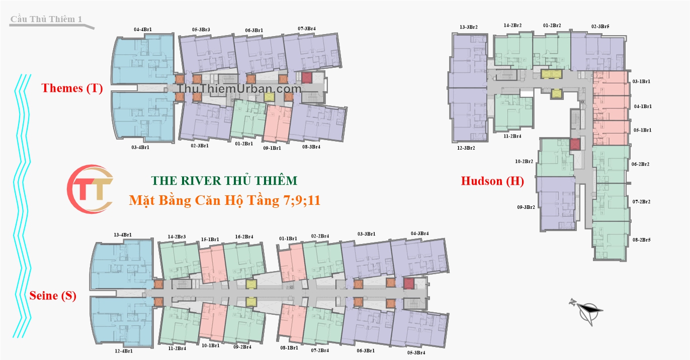 mặt bằng (layout) dự án căn hộ The River Thủ Thiêm - tầng 7,9,11 - quận 2