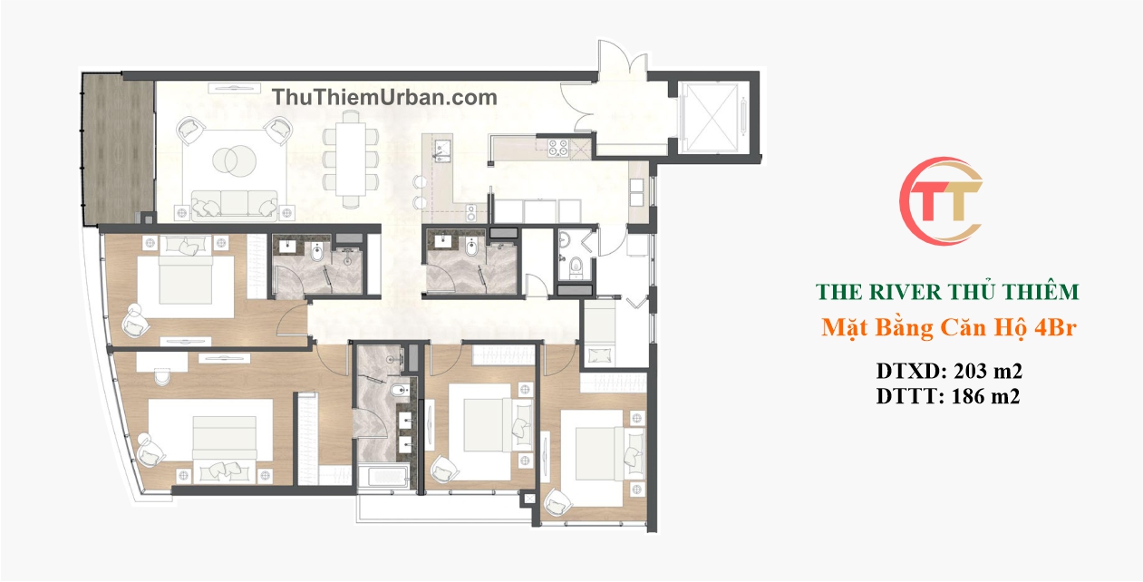 mặt bằng (layout) căn hộ 4 phòng ngủ - the river thủ thiêm