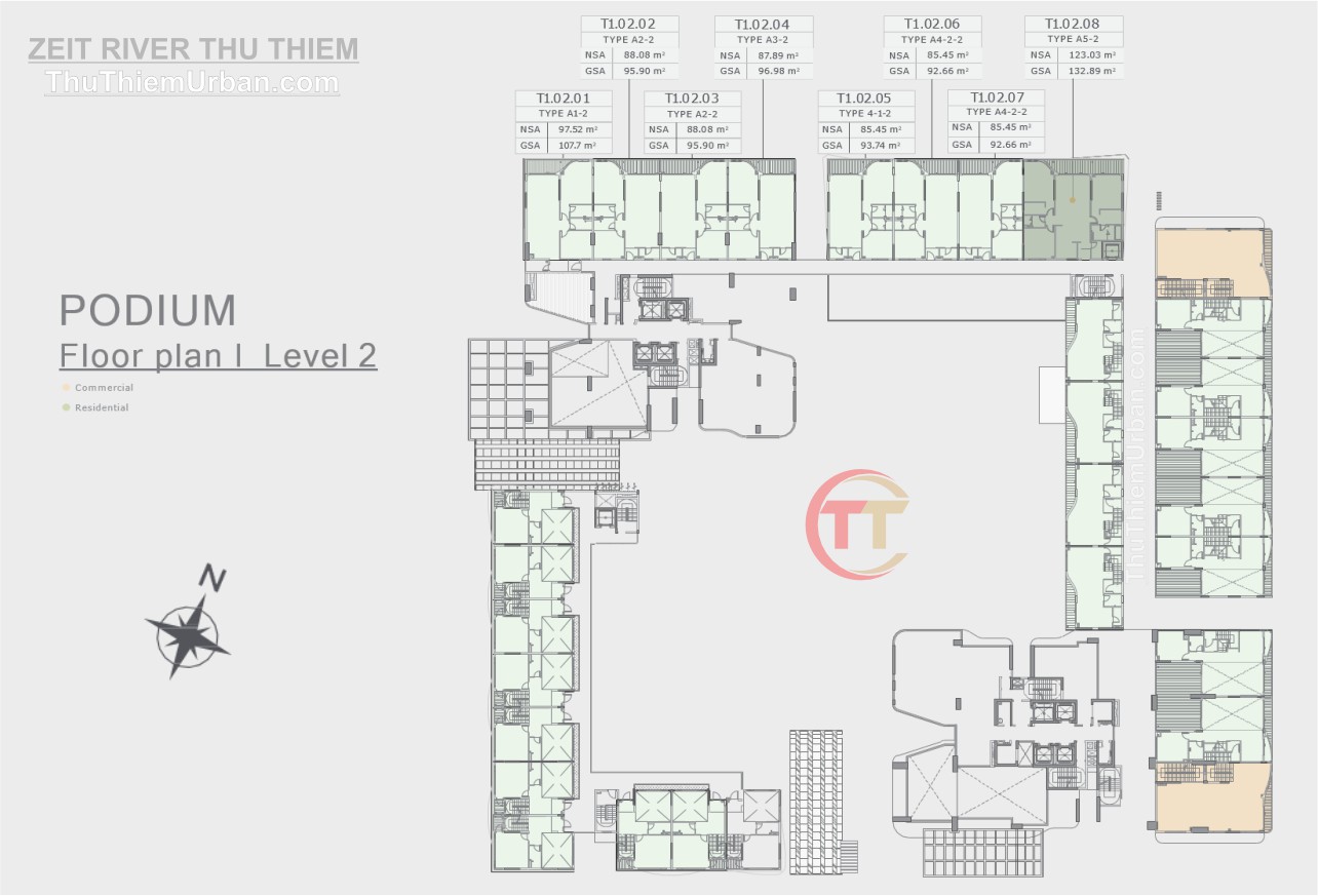 mặt bằng (layout) nhà phố shophouse zeit river thủ thiêm - tầng 2 khối đế GS