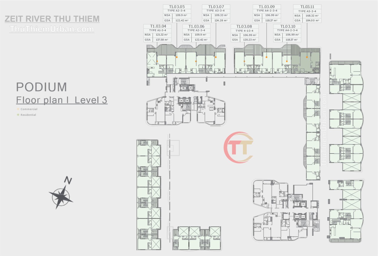 mặt bằng (layout) nhà phố shophouse zeit river thủ thiêm - tầng 3 khối đế GS E&C