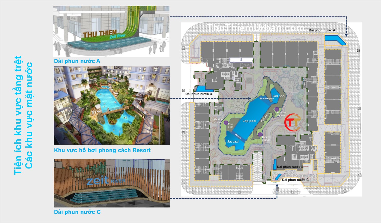 tiện ích nội khu zeit river thủ thiêm - các khu vực mặt nước (hồ bơi, thác nước)