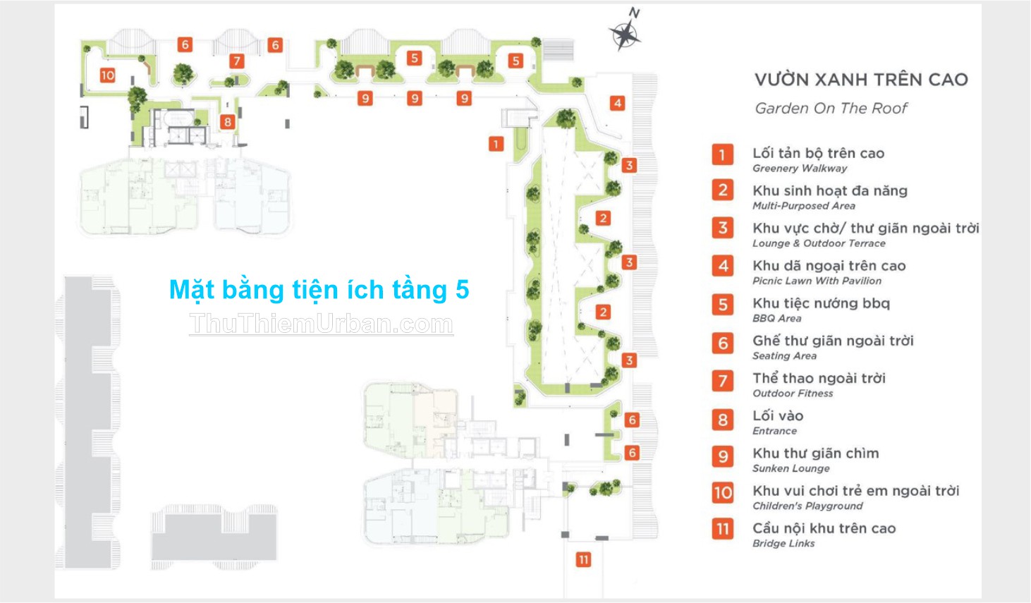 tiện ích nội khu zeit river thủ thiêm - mặt bằng vườn trên cao tầng 5