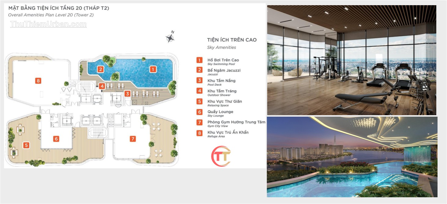 tiện ích nội khu zeit river thủ thiêm - mặt bằng vườn treo, hồ bơi, phòng gym trên cao tầng 20 tháp T2