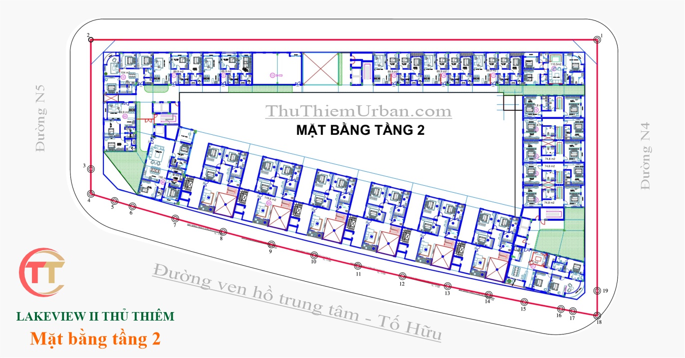 mặt bằng (layout) căn hộ, shophouse lakeview 2 cii thủ thiêm - tầng 2 - tố hữu