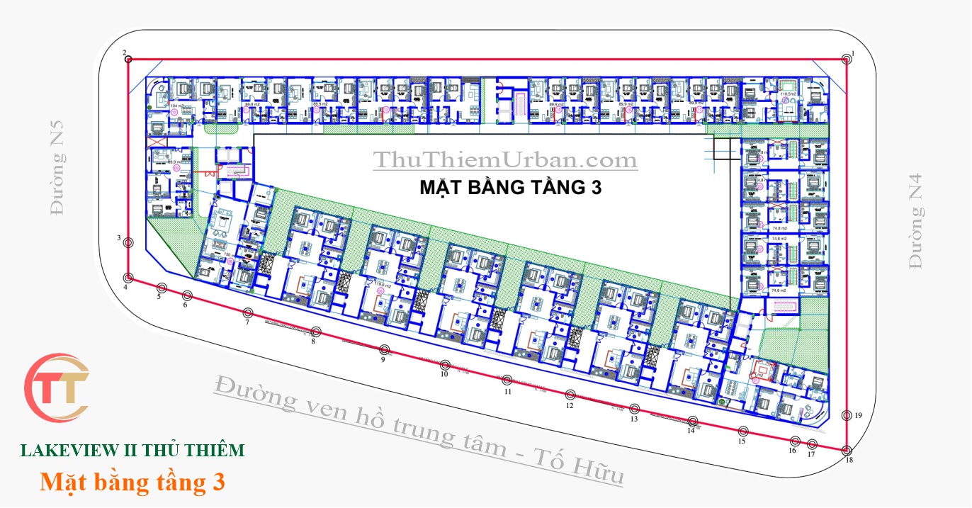 mặt bằng (layout) căn hộ, shophouse lakeview 2 cii thủ thiêm - tầng 3 - đường ven hồ