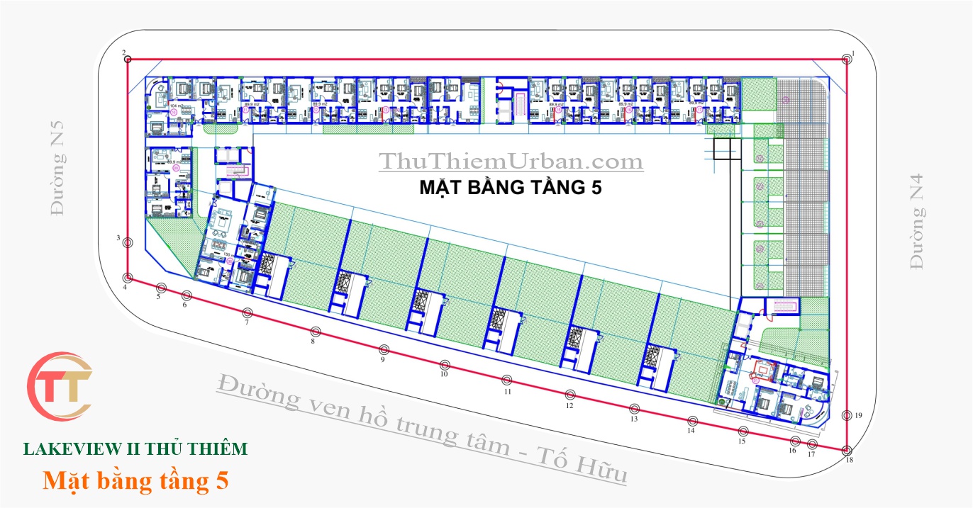 mặt bằng (layout) căn hộ, shophouse lakeview 2 cii thủ thiêm - tầng 5 - tp thủ đức