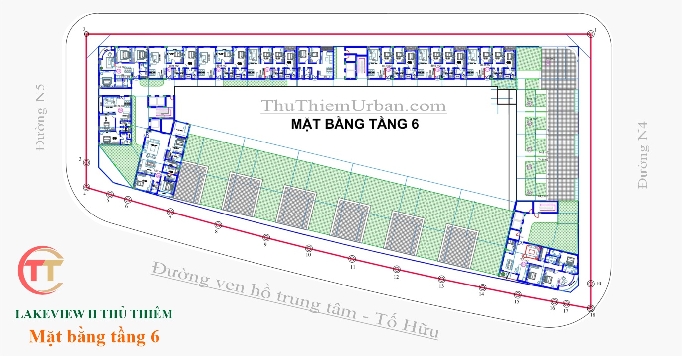 mặt bằng (layout) căn hộ, shophouse lakeview 2 cii thủ thiêm - tầng 6 khu đô thị