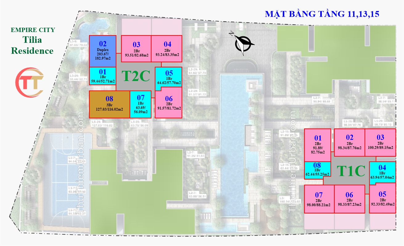 mặt bằng (layout) căn hộ tiện ích tilia residence - MU7 Empire CIty Thủ Thiêm - tầng 11,13,15 dự án
