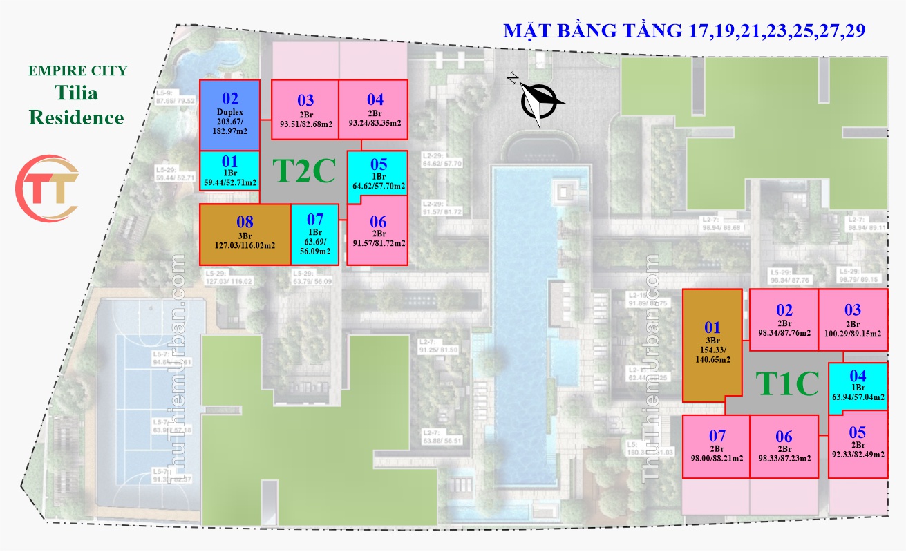 mặt bằng (layout) căn hộ tiện ích tilia residence - MU7 Empire CIty Thủ Thiêm - tầng 17,19,21,23,25,27,29 trần bạch đằng