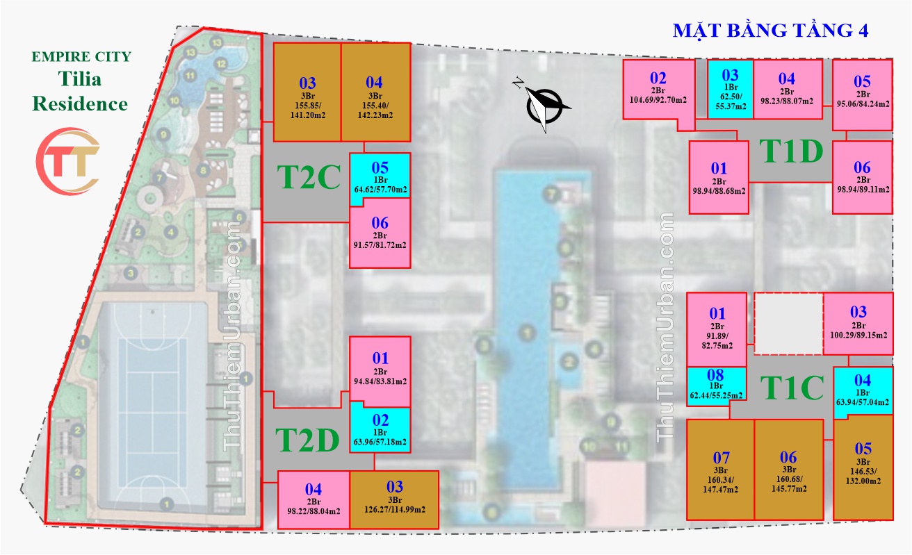 mặt bằng (layout) căn hộ tiện ích tilia residence - MU7 Empire CIty Thủ Thiêm - tầng 4 - tiến phước