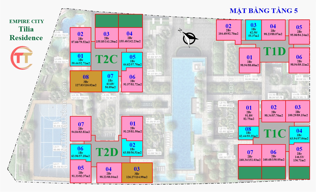mặt bằng (layout) căn hộ tiện ích tilia residence - MU7 Empire CIty Thủ Thiêm - tầng 5 - quận 2