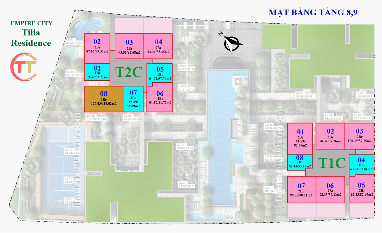 mặt bằng (layout) căn hộ tiện ích tilia residence - MU7 Empire CIty Thủ Thiêm - tầng 8,9 dự án