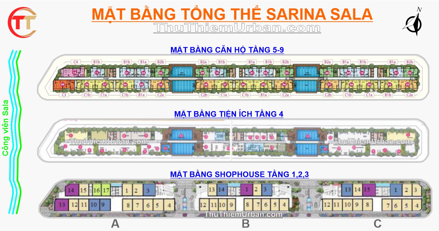mặt bằng (layout) tổng thể căn hộ, shophouse dự án sarimi condominium sala đại quang minh - khu đô thị thủ thiêm