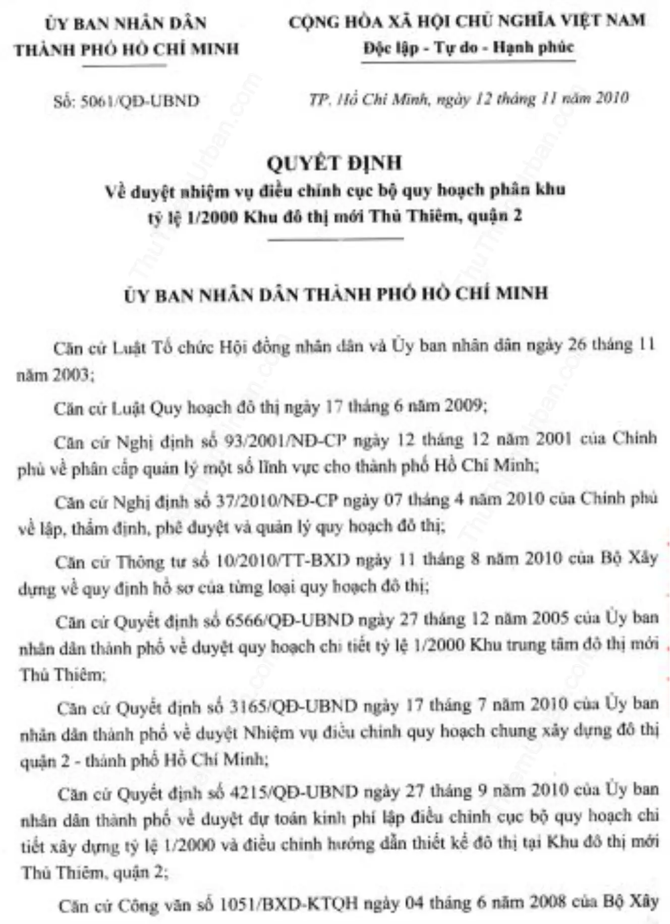 file quyết điịnh về duyệt nhiệm vụ điều chỉnh cục bộ quy hoạch phân khu tỷ lệ 1/2000 khu đô thị mới Thủ Thiêm quận 2