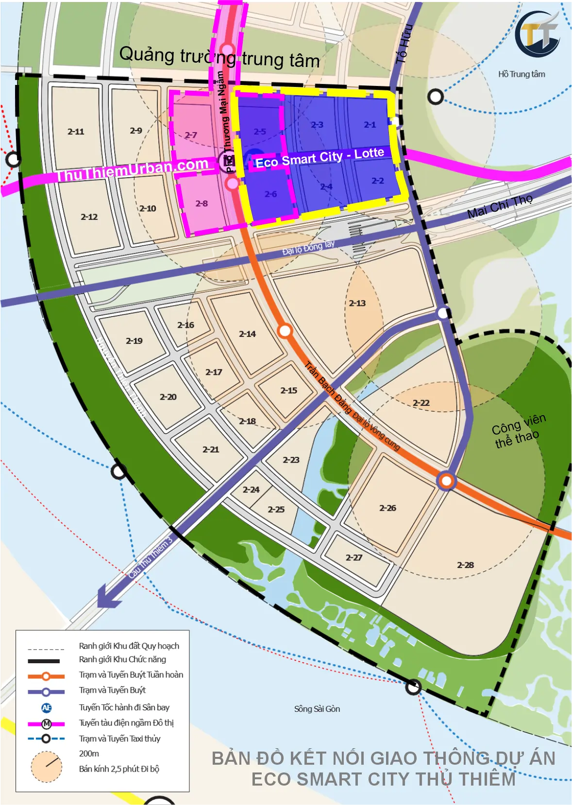 bản đồ kết nối giao thông dự án eco smart city thủ thiêm - lotte hàn quốc new