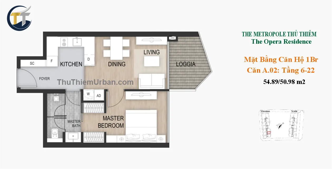 căn hộ masimo 1 phòng ngủ 02 the opera residence metropole new