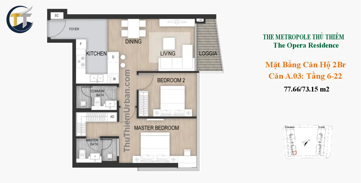 căn hộ scala b02 - 2 phòng ngủ the opera sơn kim land - metropole new