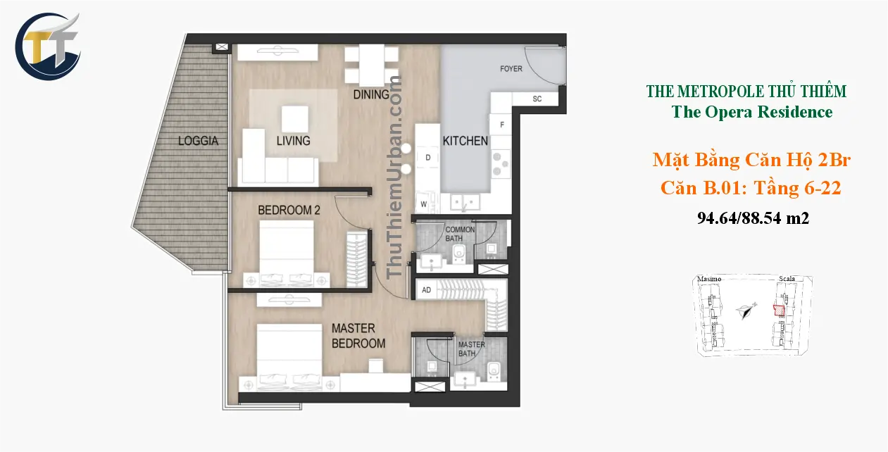 căn hộ scala b01 - 2 phòng ngủ the opera sơn kim land new