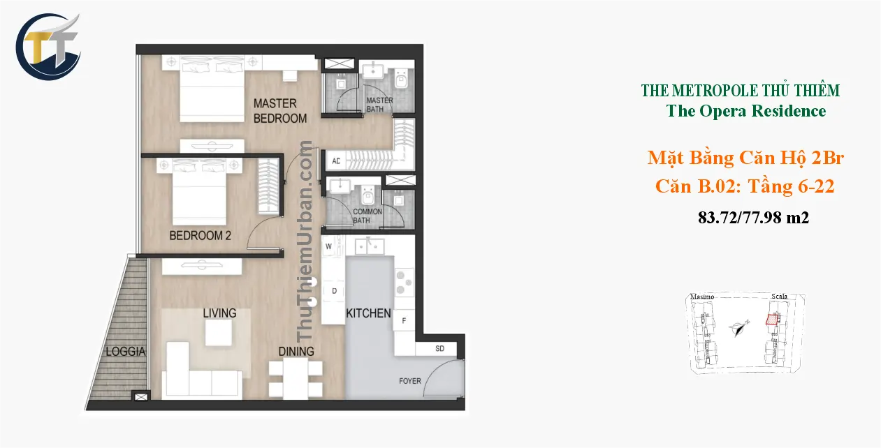 căn hộ scala b02 - 2 phòng ngủ the opera sơn kim land - metropole new