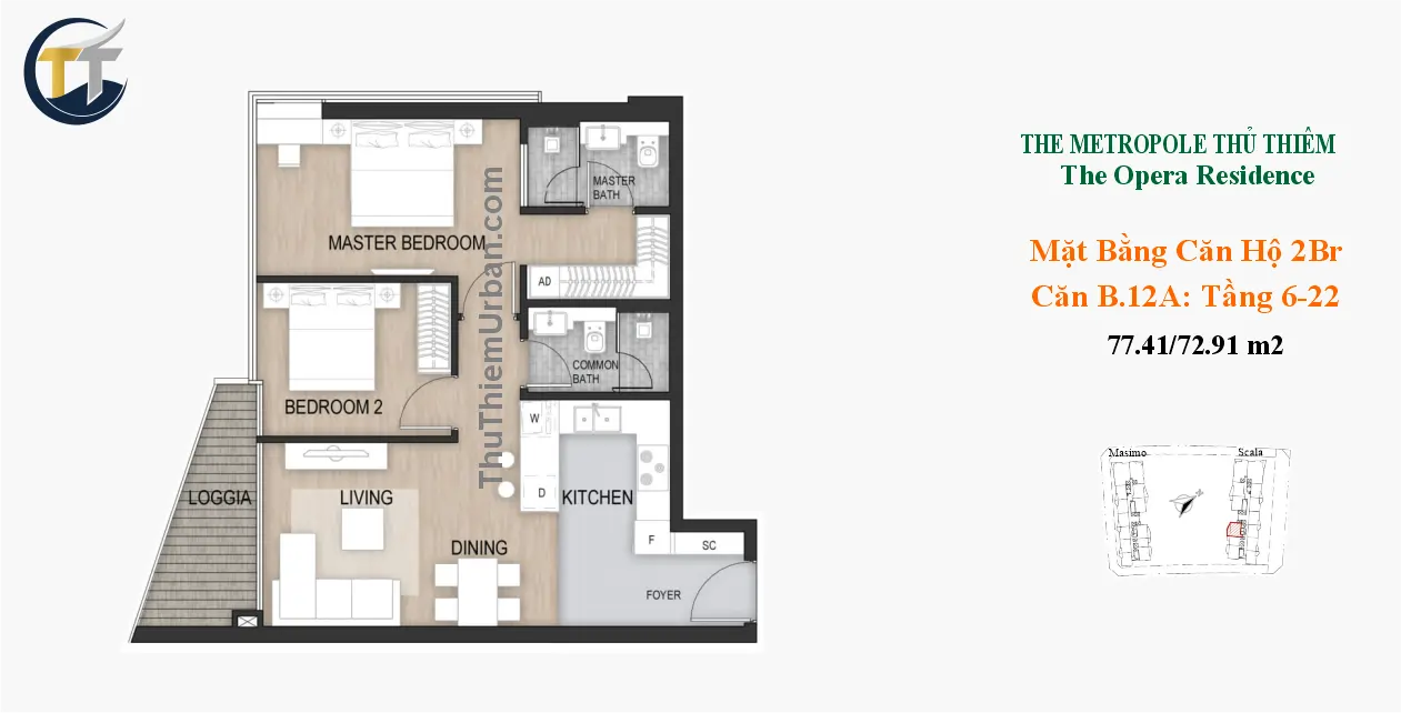 căn hộ scala b12a - 2 phòng ngủ the opera sơn kim land - khu đô thị thủ thiêm new